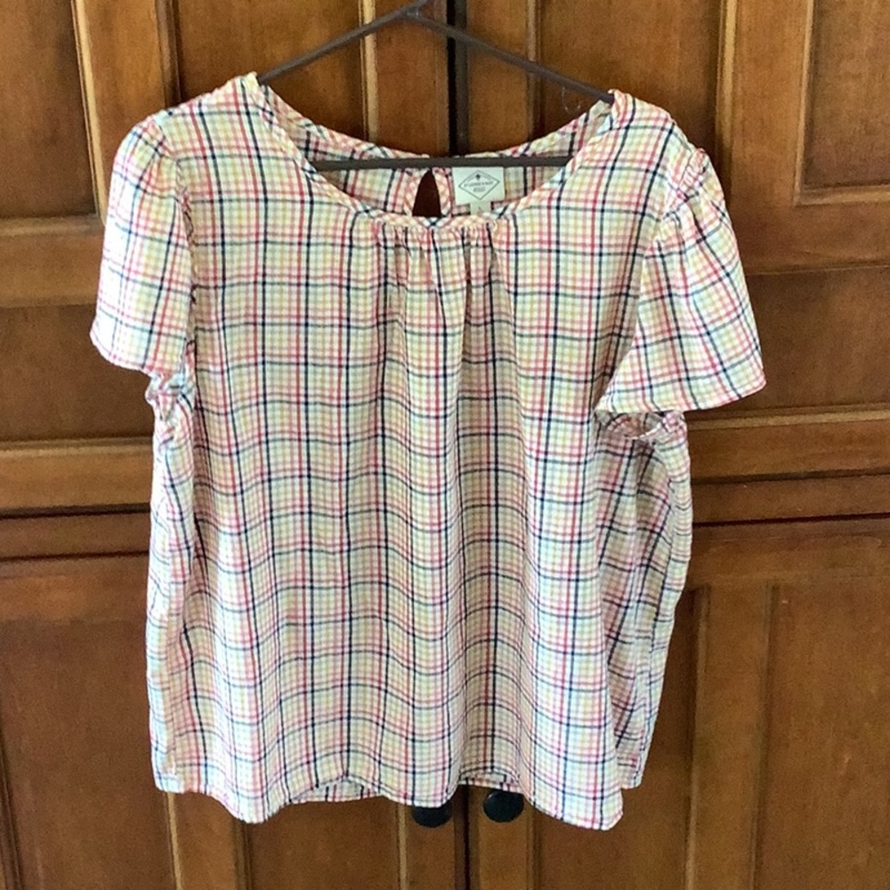 Colorful Plaid Short Sleeve Blouse